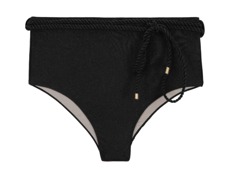 Bottom Shimmer-Black Belted-High-Waist