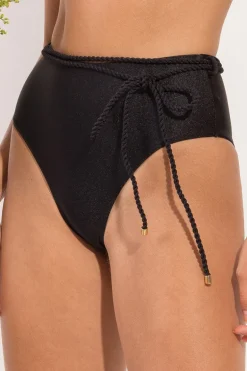 Bottom Shimmer-Black Belted-High-Waist