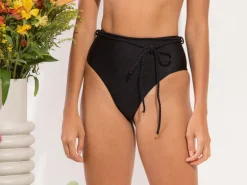 Bottom Shimmer-Black Belted-High-Waist