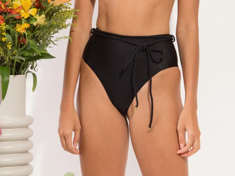 Bottom Shimmer-Black Belted-High-Waist