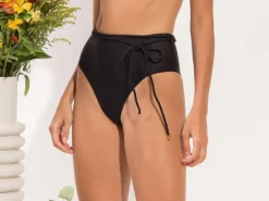 Bottom Shimmer-Black Belted-High-Waist