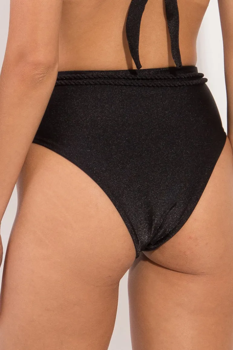 Bottom Shimmer-Black Belted-High-Waist