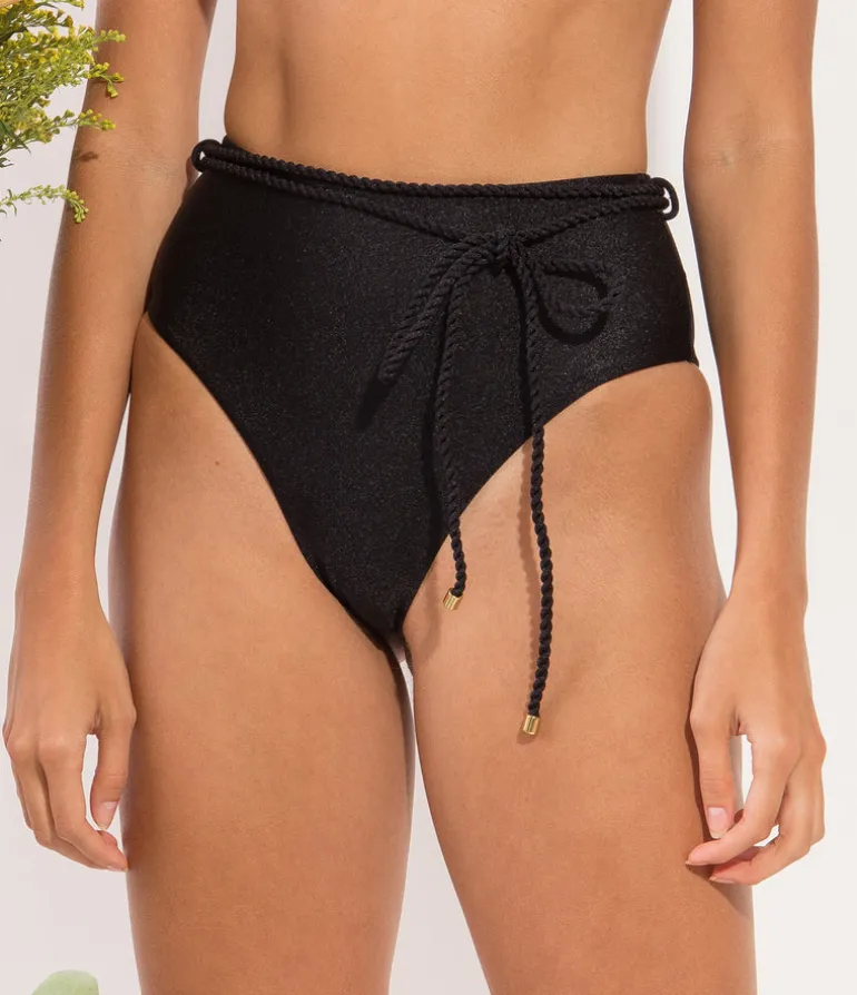Bottom Shimmer-Black Belted-High-Waist
