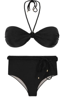 Set Shimmer-Black Twist Belted-High-Waist