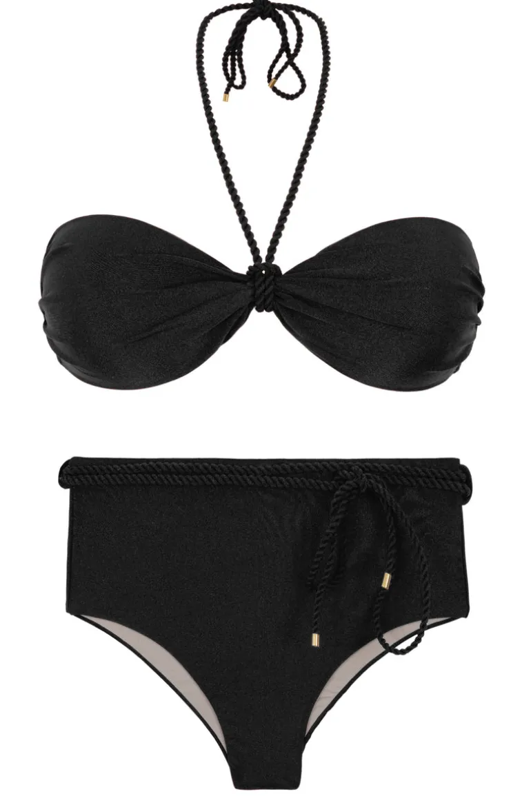 Set Shimmer-Black Twist Belted-High-Waist