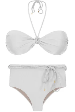 Set Shimmer-White Twist Belted-High-Waist