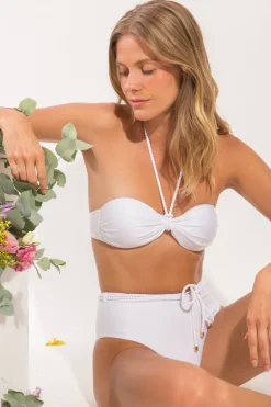 Set Shimmer-White Twist Belted-High-Waist