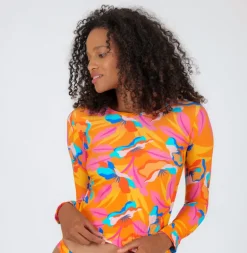 Top Orange-Bloom Rash-Guard