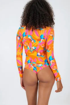 Top Orange-Bloom Rash-Guard